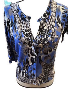 Pretty RED -Blue Animal Print Cardigan Size Petite Small